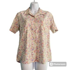 Bobbie Brooks Dainty Floral Short Sleeve Cotton Button Down Shirt Size S